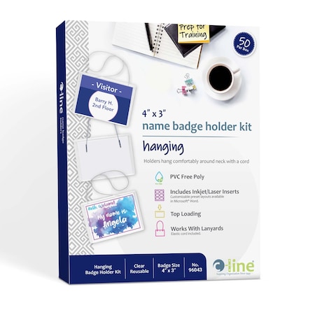 C-Line Products 3" x 4" Hanging Style Name Badge Kit with White Elastic Cord, 50PK 96043