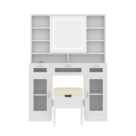 Homeroots 41" White Wood Lighted Mirrored Dresser 691724