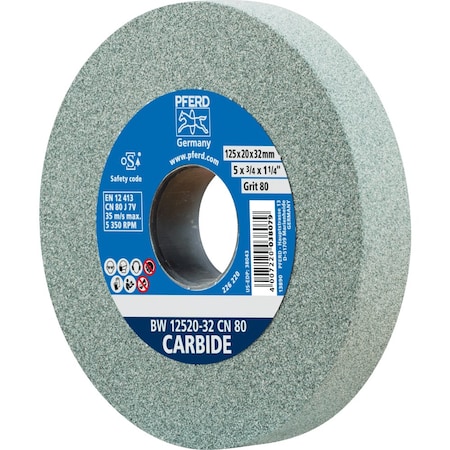 Pferd PFERD Vitrified Bench Wheel, CARBIDE, 5in x 3/4 x 1-1/4, 80 Grit, Silicon Carbide 61689