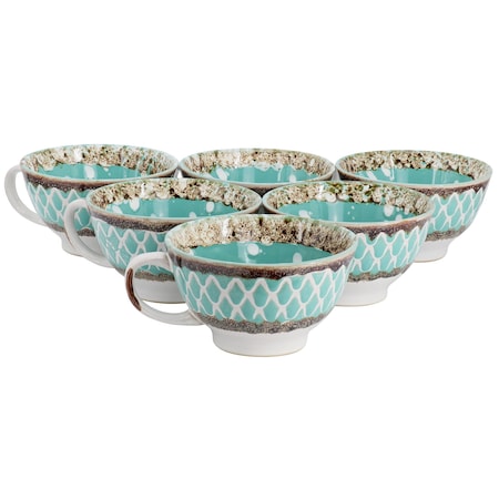 Meritage Otis 6 Piece 27 Ounce Stoneware Soup Bowl with Handle Set in Turquoise 117504.01