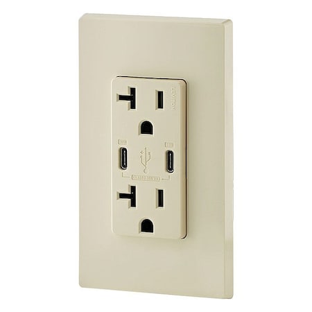 Leviton Duplex Outlet, USB C, Ivory 20A, 125V T5835-I
