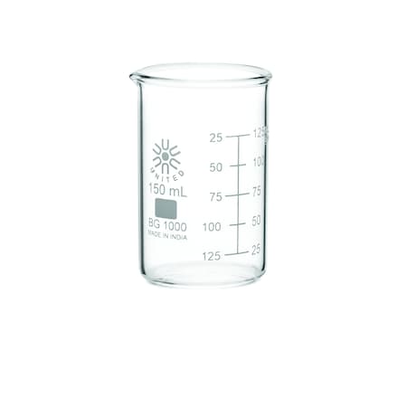 Zoro Select Beaker, Borosilicate Glass, Low Form, 150 mL / 5 fl oz Capacity, A Type I, 12 PK BG1000-150