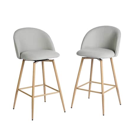 Homeroots Set of Two 27" Gray and Oak Fabric and Metal Low Back Counter Height Swivel Bar Chairs, 2PK 719346