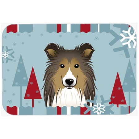 Carolines Treasures Winter Holiday Sheltie Glass Cutting Board- Large BB1738LCB