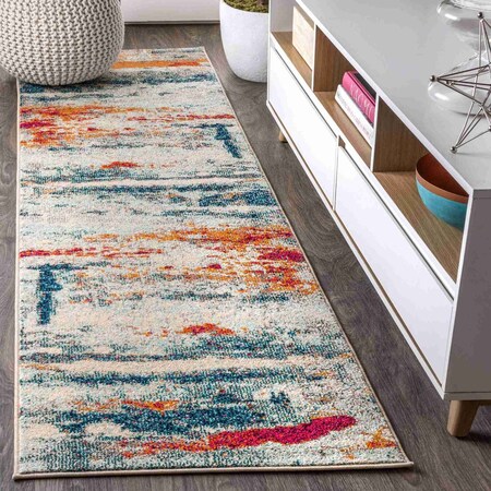Jonathan Y Contemporary POP Modern Abstract Brushstroke Cream/Blue 2 ft. x 8 ft. Runner Rug CTP102C-28