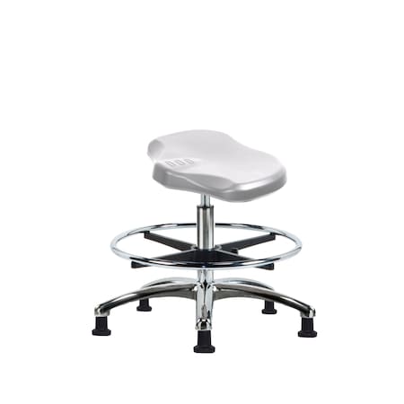 Blue Ridge Ergonomics Poly Ray Stool Chrome - Medium Bench Height with Chrome Foot Ring & Stationary Glides in Gray Poly PRPMBSL-CR-CF-RG-GRY