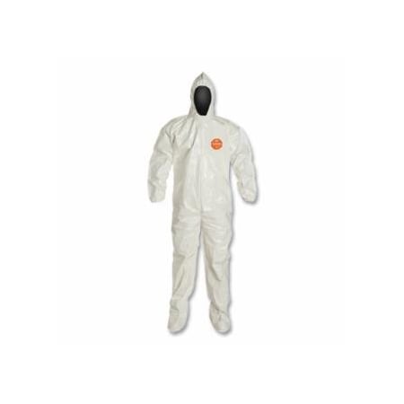 Dupont Tychem 4000 Coverall, Attached Hood and Sock, Elastic Wrists, Zipper, Storm Flap, White, 12PK 251-SL122B-XL