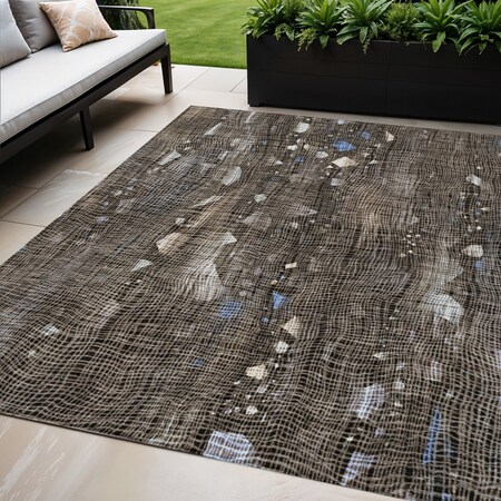 Homeroots 5' X 8' Chocolate And Beige Abstract Washable Indoor Outdoor Area Rug 631168
