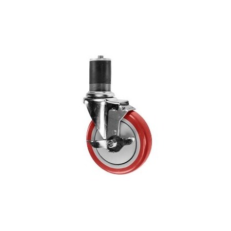 Service Caster 5'' SS Red Poly Swivel 1-3/8'' Expanding Stem Caster with Brake SCC-SSEX20S514-PPUB-RED-TLB-138