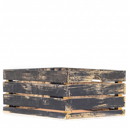 Homeroots 15" Organic Black and Natural Distressed Wood Stacking Milk Crate 471951
