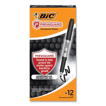 Bic PrevaGuard Permanent Marker, Fine Bullet Tip, Black, 12PK GAPM11-BLK