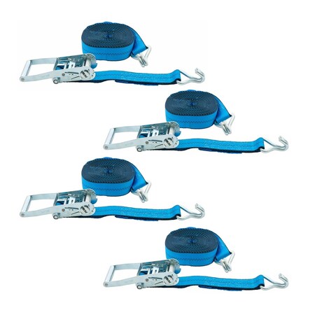 Mytee Products 2in x 30ft Blue Ratchet Tie-Down Strap w/ Wire Hook, 3,333 lbs WLL, 4PK RS230WH-Bx4