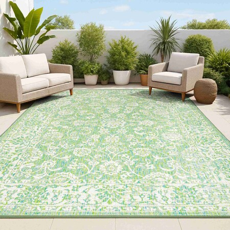 Jonathan Y Tela Bohemian Textured Weave Floral Cream/Green 3 ft. x 5 ft. Indoor/Outdoor Area Rug SMB100F-3