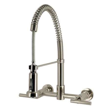 Kingston Brass Double-Handle Wall-Mount Pre-Rinse Bridge Kitchen Faucet, Brushed Nickel GS8188CML