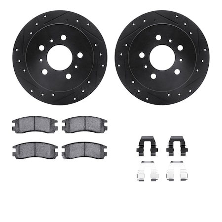 Dynamic Friction Co DFC Rotors-Drilled & Slotted-Black w/ 5000 Advanced Brake Pads Incl Hdw 8512-45002