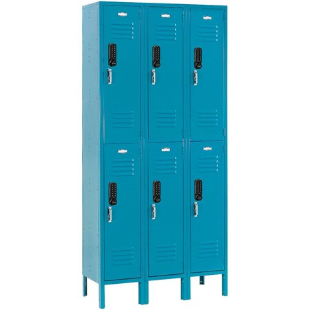 Global Industrial 2-Tier 6 Door Digital Locker, 36"W x 15"D x 78"H, Blue, Assembled 290828