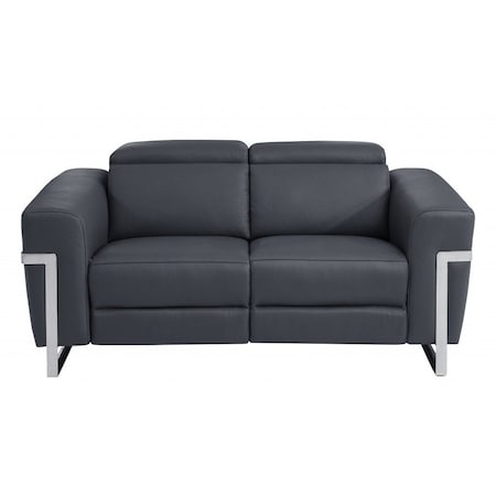Homeroots 65in Gray And Silver Italian Leather Power Reclining Loveseat 482200