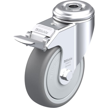 Blickle Kingpin Swivel Caster, TPR, 4", Brake LKRA-TPA 101KF-FI