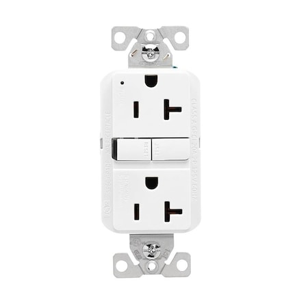 Eaton Wiring Devices Receptacle, 125 V, 20 A, NEMA: 5-20R, GFCI Socket, Back, Side Wiring, White GF20W-BX-L
