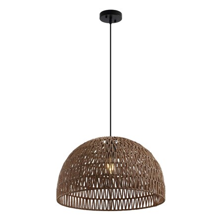 Jonathan Y Campana 20" 1-Light Bohemian Modern Woven Rope/Iron LED Pendant, Brown JYL6504F