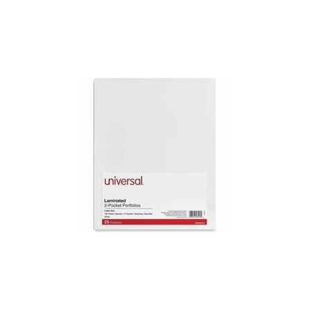Universal Laminated Two-Pocket Portfolios, Cardboard Paper, White, 11x8.5, 25PK UNV56417