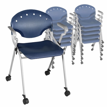 Regency Rico Classroom Training Mobile Stack Chair with Arms - Navy Blue, 11PK K306-NV-11PK