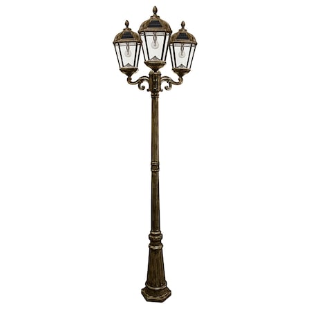 Gama Sonic Royal Bulb Solar Lamp Post, GS Solar Light Bulb, Triple Lamps, Weathered Bronze 98B303