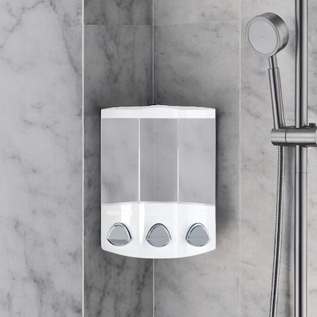 Homeroots White Heavy Duty Plastic Three Chamber Wall Mount Soap Dispenser 571508