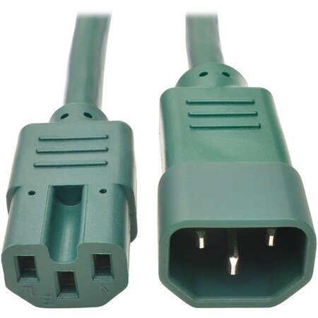Eaton Tripp Lite Series Power Cord C14 to C15 - Heavy-Duty, 15A, 250V, 14 AWG, 3 ft. 0.91 m, Green P018-003-AGN