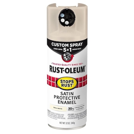 Rust-Oleum 5-In-1 Enamel Paint, Satin, Shell White, 12 oz, Aerosol Can 376875