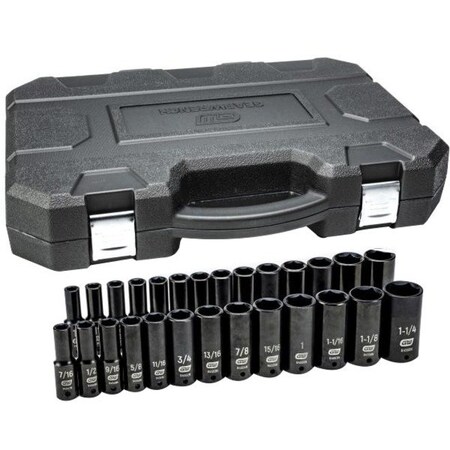 Gearwrench 1/2" Drive Impct Sckt, SAE/Metric, 6 pt., 1/2", 27 pcs., SAE/Metric 84949N