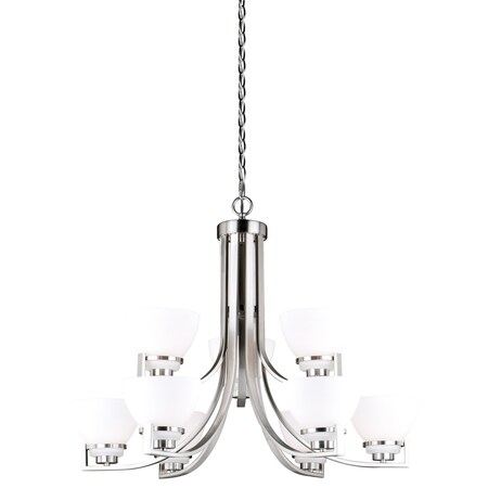 Vaxcel Metropolis 9 Light 2 Tier Satin Nickel Chandelier White Glass H0175