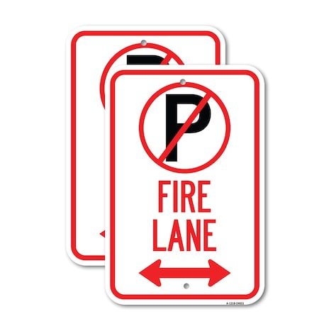 Signmission Fire Lane No Parking Symbol and Arrow Pointing Left an, 12'' X 18'', Heavy Gauge Aluminum, 2PK A-1218-2PACK-24021