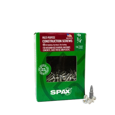 Spax #8 x 3/4 in Interior Wood Metal Screws Cabinet Pan Head Phillips Square Unidrive, 280PK 4111010400204