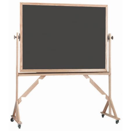 Aarco Reversible Freestanding Slate Gray Porcelain Chalkboard w/ a Red Oak Frame, Board Size 36''Hx48''W RS3648S