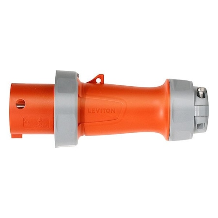 Leviton Pin & Sleeve Plug, 60 A, 125/250V AC, Three Phase, 3 Pole, IEC Grounding, Orange 460P12WLEV