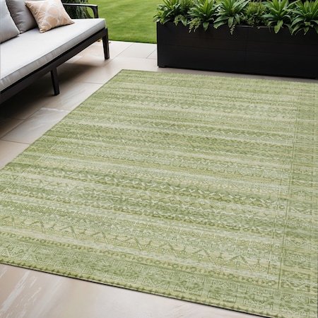 Homeroots 5' X 8' Sage And Ivory Striped Washable Indoor Outdoor Area Rug 631510