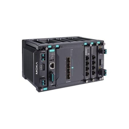 Moxa Layer 2 full Gigabit modular managed Ethernet switch with 4 fixed 10GbE SFP+ MDS-G4012-4XGS-T