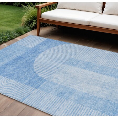 Homeroots 9' X 12' Sky Blue And Denim Blue Geometric Washable Indoor Outdoor Area Rug 582702