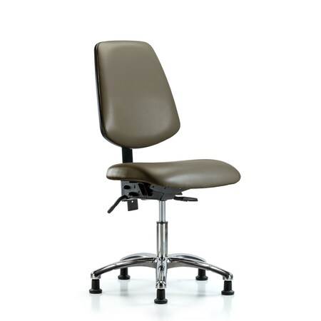 Blue Ridge Ergonomics Vinyl Chair Chrome, Desk, Med Back, Tilt, Glides, Taupe BR-VDHCH-MB-CR-T1-A0-RG-8809