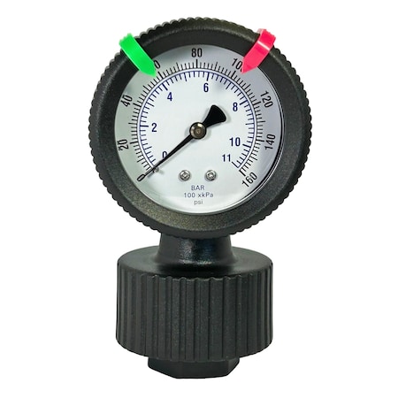 Kodiak Controls Polypropylene Pressure Gauge, Viton Diaphragm, 1/4 in NPT, 2.5 in Dial, 0-160 PSI KC701LD-S25-160