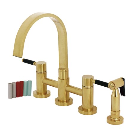 Kingston Brass Bridge Kitchen Faucet with Brass Sprayer, Brushed Brass KS8267DKLBS