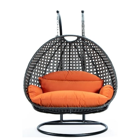 Leisuremod Charcoal Wicker Hanging 2 person Egg Swing Chair with Orange Cushions ESCCH-57OR