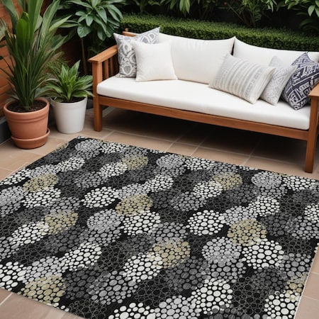 Homeroots 10' X 14' Black Gray And Ivory Polka Dot Washable Indoor Outdoor Area Rug 594219