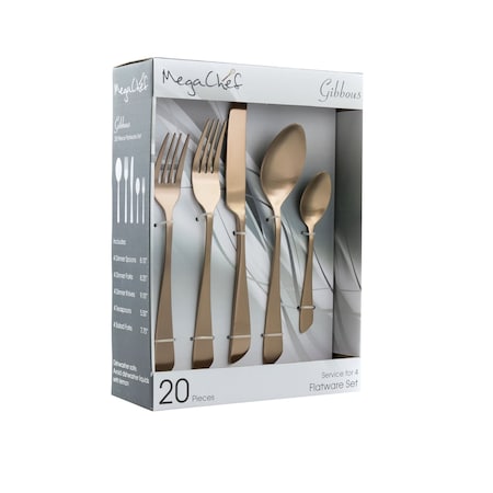 Megachef Gibbous 20 Piece Flatware Utensil Set, Stainless Steel Service for 4 in Rose Gold Matte MCFW-GIBBOUS-ROSEGOLD