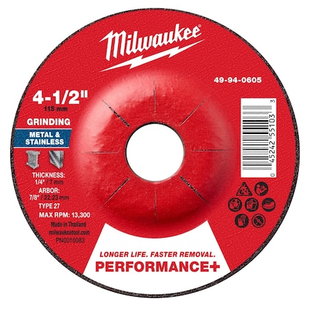 Milwaukee Tool Grinding Wheel, 4 1/2" dia., PK25 49-94-0605