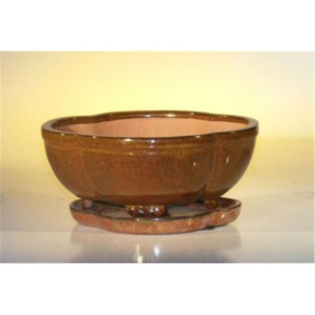 Paisaje 8.5 x 6.5 x 3.5 in. Ceramic Bonsai Pot, Aztec Orange - Lotus Shape PA2806788