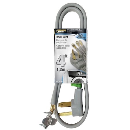 Powerzone ORD100304 Power Supply Dryer Cord, 10 AWG Cable, 4 ft L, 250 V, Gray RD100304