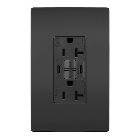 Legrand USB Receptacle, 20 A, Black, Nylon 2097TRWRUSBCCBK