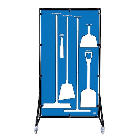 5S Supplies Housekeeping Shadow Board Broom Station V8, Blue / White, Kit + Stand, No Text HSB-V8-BLUE/WHITE-KIT-STAND-NO TEXT